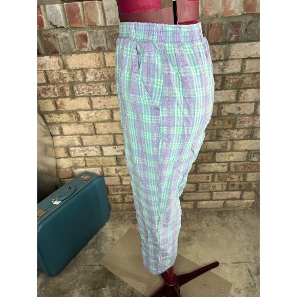 pants searsucker plaid purple green pastel 1980s - Picture 3 of 9